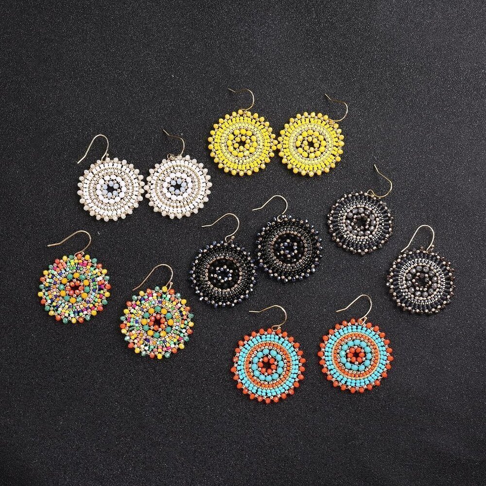 🆕 Women Yellow Summer Beaded Earrings Crystals Glass Dangle Drop Bohemia Lover - Picture 7 of 7